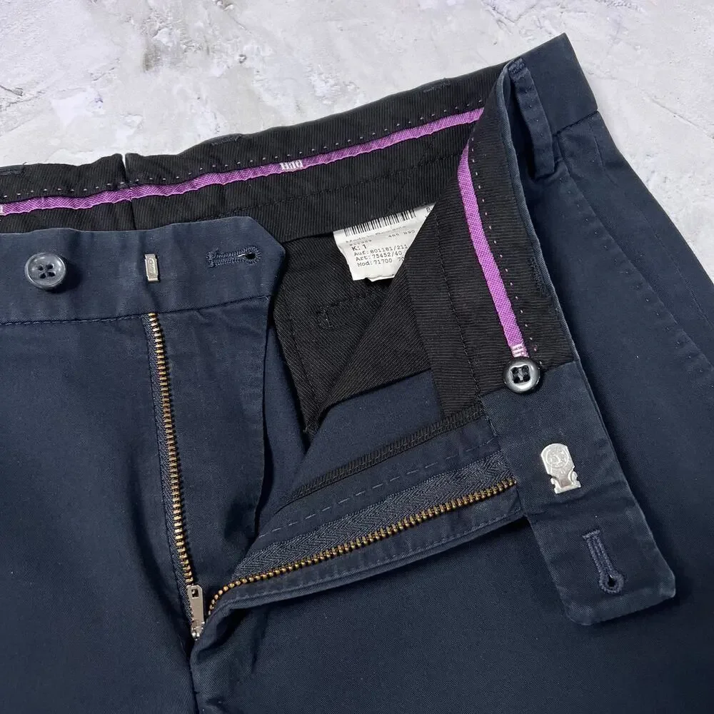 Hiltl Chino Trousers MENS 33x32 EU 50 Navy Cotton Blend Straight Leg Tailored
